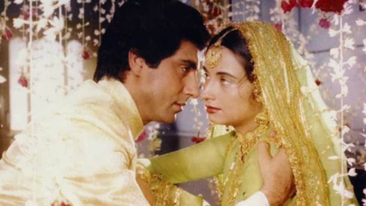 Raj Babbar and Salma Agha in a still from <i>Nikaah</i>.